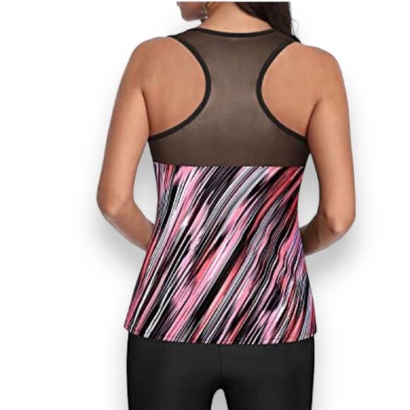 Yonique Racerback Tankini Workout Top Pink Stripe Large - Picture 3 of 10